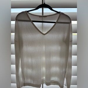 rag & bone Cream V-Neck Sweater Lightweight‎ Sheer